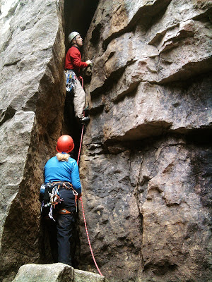 Sean Russell leads the bold, 'Mad River Crack' 5.7 at Devils Glen.