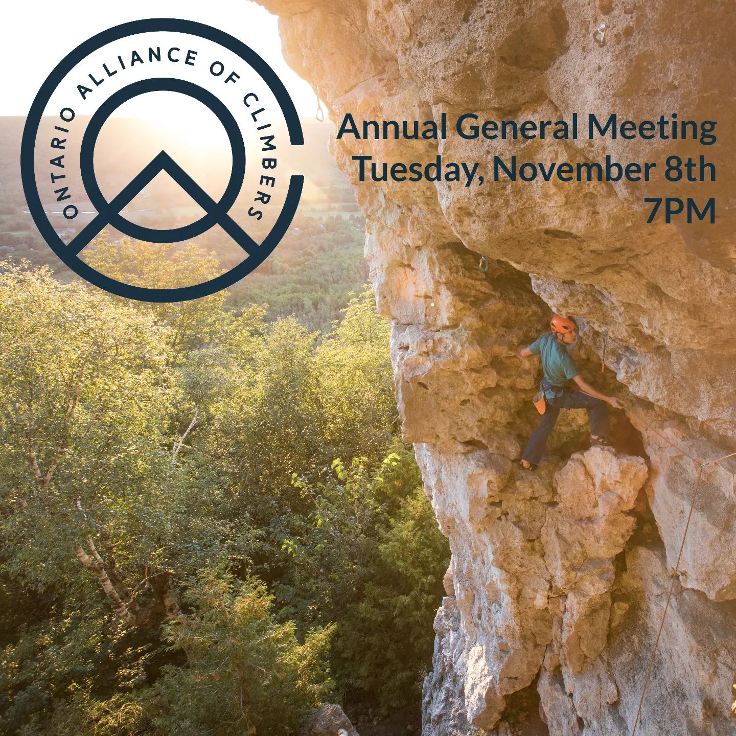 Save the Date:

The OAC Annual General Meeting will be held Tuesday, November 8th, at 7PM!  We will once again be holding our AGM virtually.

This is a great opportunity to ask questions about our organization and to share input on our future direction.  We'll also be holding the election for board membership, talking about recent developments, and speaking about what's on the horizon.

If you would like to run as a candidate for the board of directors, please submit your bio to info@ontarioallianceofclimbers.ca by October 21.  Details for the virtual meeting will be announced October 25 via official email to all OAC members.  Hope to see you all there!

📸 @alan.tom_

#ontario #climbing #access #agm #savethedate
